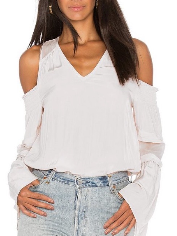 Ramy Brook Cold-Shoulder V-Neck Blouse In Light Pink